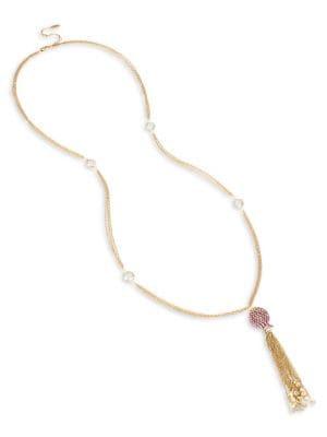 Miriam Haskell Goldtone And Glass Stone Fireball Tassel Pendant Necklace