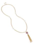 Miriam Haskell Goldtone And Glass Stone Fireball Tassel Pendant Necklace