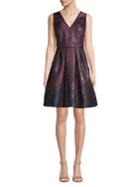 Vince Camuto V-neck Metallic Jacquard Flare Dress