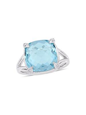 Sonatina Sterling Silver, Blue & White Topaz Split Shank Cocktail Ring