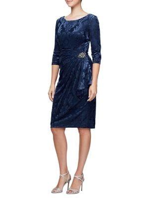 Alex Evenings Petite Three-quarter Ruched Shift Dress