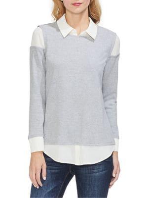 Vince Camuto Sapphire Sheen Mixed Media Layered Top