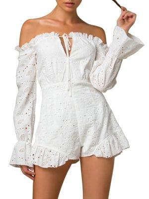 Tiger Mist Angel Off-the-shoulder Cotton Playsuit