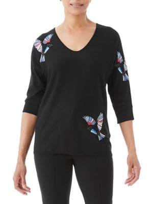 Olsen Embroidered Bird Sweater