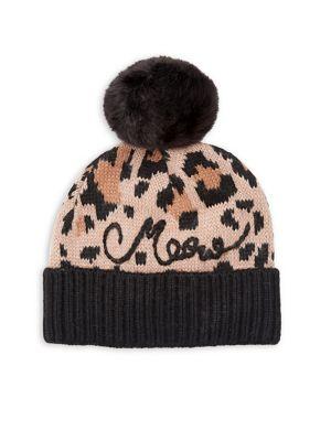 Kate Spade New York Leopard Print Faux-fur Pom Beanie