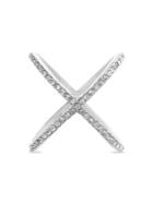 Lord & Taylor Sterling Silver & Crystal Cross Over Ring