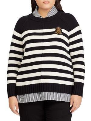 Lauren Ralph Lauren Plus Bullion-patch Striped Layered Sweater