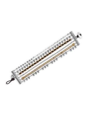 Lucky Brand Silvertone, Goldtone, Crystal And Leather Layered Bracelet