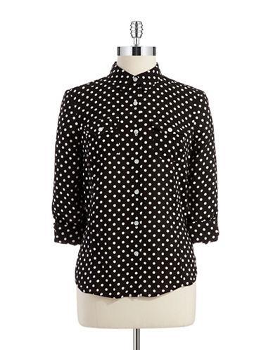 Jones New York Petites Petite Dotted Roll Tab Blouse