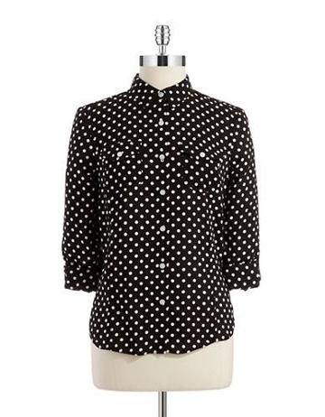 Jones New York Petites Petite Dotted Roll Tab Blouse