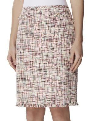 Tahari Arthur S. Levine Fringed Straight Boucle Pencil Skirt