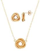 Lord & Taylor Two Piece 14k Yellow Gold Love Knot Postback Earrings And Necklace Set