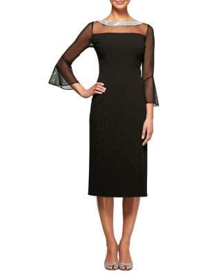 Alex Evenings Petite Beaded Sheath Midi Dress