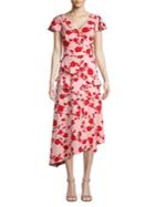 Adrianna Papell Floral Ruffle Asymmetrical Dress