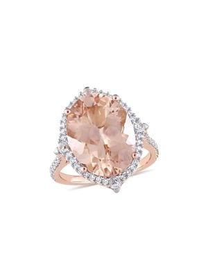 Sonatina Halo 14k Rose Gold, Oval-cut Morganite, White Sapphire & Diamond Ring