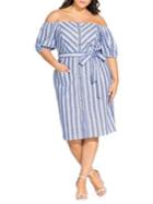 City Chic Plus Striped Flow Button-front Dress