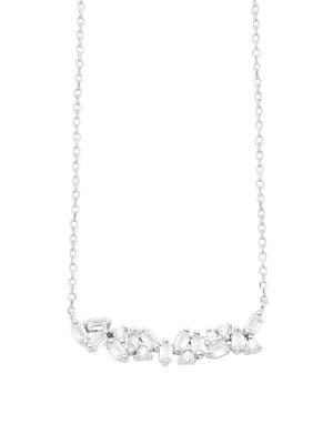Lord & Taylor Sterling Silver And Cubic Zirconia Baguette Cluster Necklace