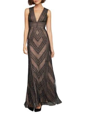 Bcbgmaxazria Chevron Stripe Deep V-neck Gown
