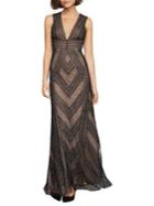 Bcbgmaxazria Chevron Stripe Deep V-neck Gown