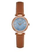 Guess Park Aveneue Crystal-accented Rose Goldtone And Leather Watch