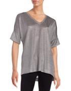 H Halston Hi-lo Metallic Knit Top