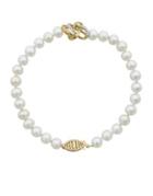Lord & Taylor White Freshwater Pearl, Diamond And 14k Yellow Gold Bracelet