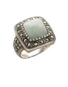 Lord & Taylor Sterling Silver And Marcasite Square Jade Ring