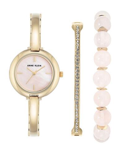 Anne Klein Three-piece Rose Quartz Bracelet Watch