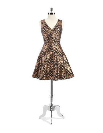 Vince Camuto Vince Camuto Metallic Chevron Patterned Fit And Flare Dress