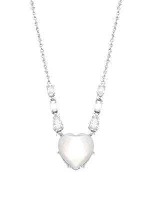 Nadri V-day Rhodium-plated Cubic Zirconia And Opal Heart Pendant Necklace