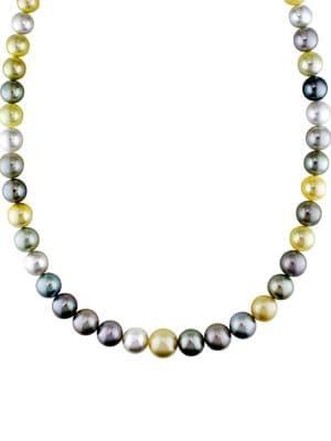 Sonatina 14k Yellow Gold & 9-12mm Multi-colored Pearl Strand Necklace