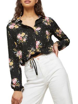 Miss Selfridge Floral-print Drawstring Blouse