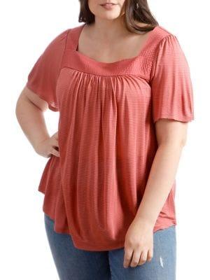 Lucky Brand Plus Short-sleeve Striped Top