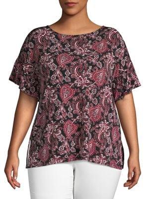 Michael Michael Kors Plus Plus Paisley Ruffle-sleeve Top