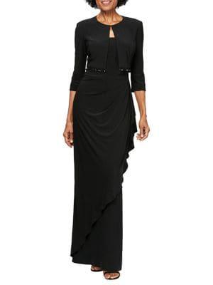 Alex Evenings 2-piece Jacket Cascade Detail Gown
