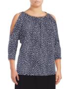 Michael Michael Kors Plus Plus Printed Cold-shoulder Top