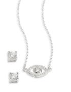 Lord & Taylor Sterling Silver And Cubic Zirconia Evil Eye Earring And Necklace Set