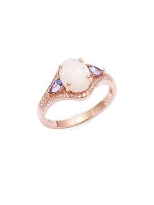 Lord & Taylor 14k Rose Gold Diamond, Tanzanite And Opal Ring