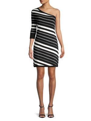 Anne Klein One-shoulder Contrast-stripe Sheath Dress