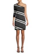Anne Klein One-shoulder Contrast-stripe Sheath Dress