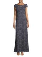 Adrianna Papell Beaded Lace Illusion Gown
