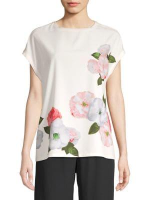 Joan Vass Floral Drop Shoulder Blouse