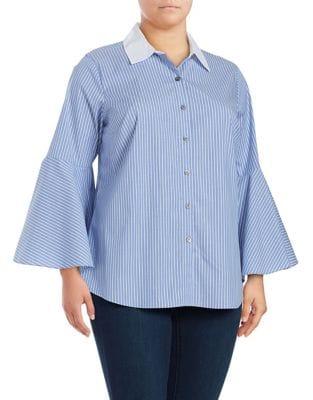 Vince Camuto Plus Plus Striped Button-front Blouse