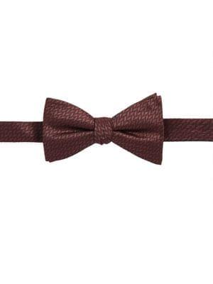 Black Brown Chevron Stitch Pre-tied Silk Bow Tie
