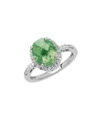 Lord & Taylor Sterling Silver Green Amethyst Ring With White Topaz Halo