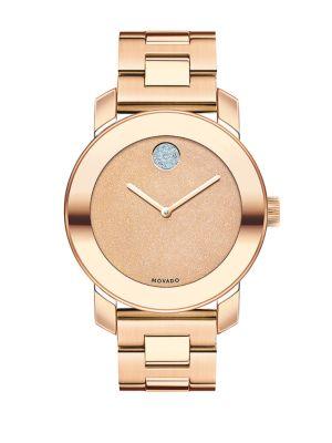 Movado Bold Bold Glitter & Rose Goldtone Ip Stainless Steel Bracelet Watch