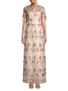 Adrianna Papell Embroidered Floral A-line Gown