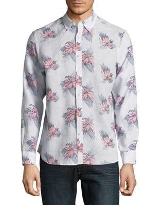 Black Brown Floral Linen Button-down Shirt