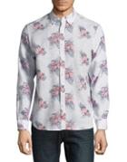 Black Brown Floral Linen Button-down Shirt