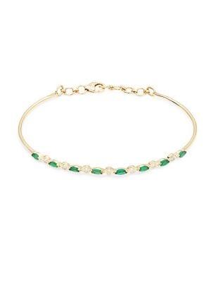 Lord & Taylor 14k Yellow Gold Diamond And Emerald Bracelet